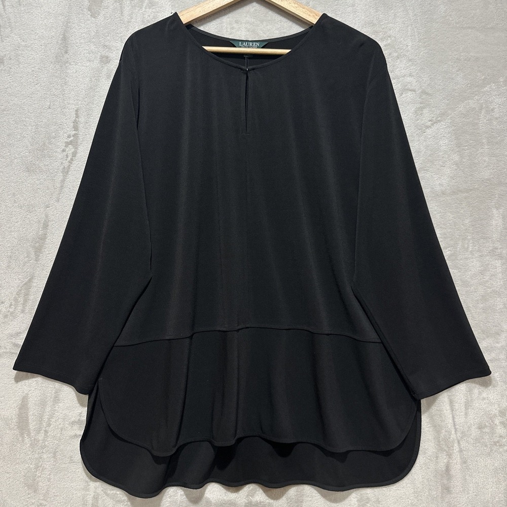 Lauren Ralph Lauren Tunic Blouse Women's 3X Black Classic Long Sleeve Stretch